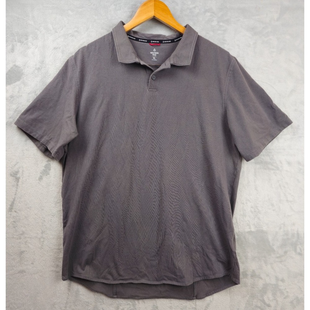 Western Rise Shirt Mens XL Gray Short Sleeve Polo Cotton‎ Blend Stretch